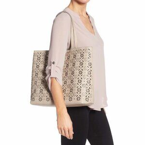 Chelsea28 Embellished Vegan Leather Tote Work Bag Taupe